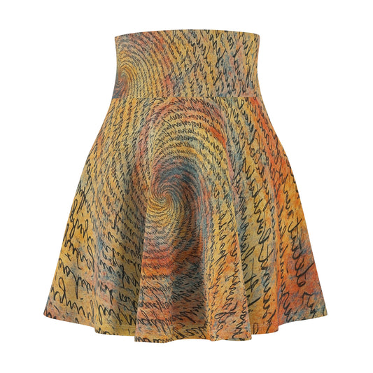 Colorful spiral print skater skirt with boho design, made by Printify, featuring vibrant all-over print perfect for festival fashion.