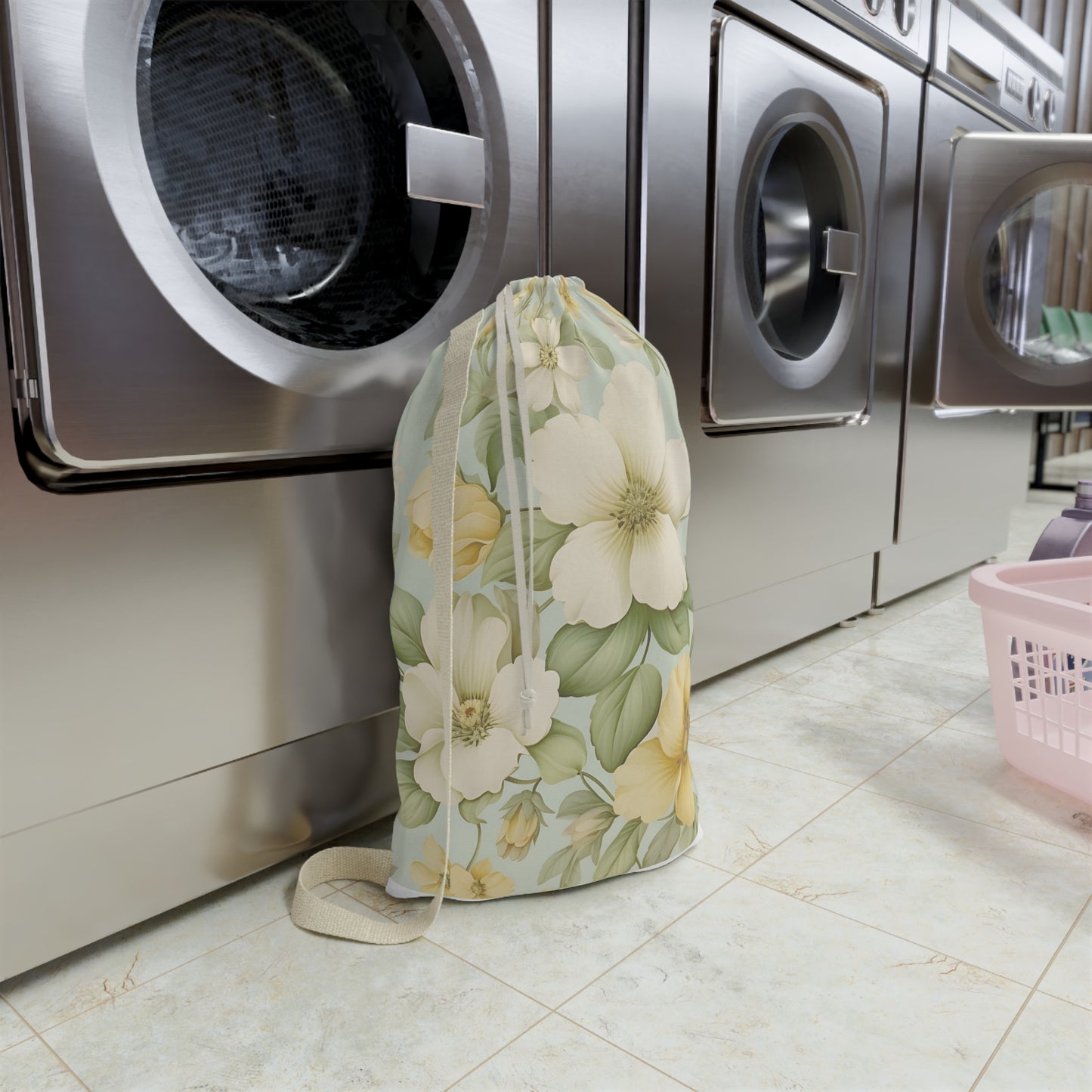Vintage Yellow Floral Laundry Bag | Canvas Drawstring Wash Bag
