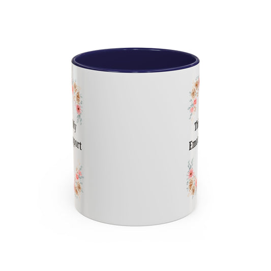 Floral accent emotional support ceramic mug by Printify, 11 or 15 oz, featuring colorful floral designs and a comforting message.