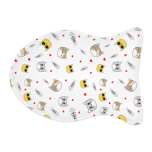 Printify cat face pattern pet feeding mat with non-slip waterproof surface for bowls, ideal for cats and small pets.