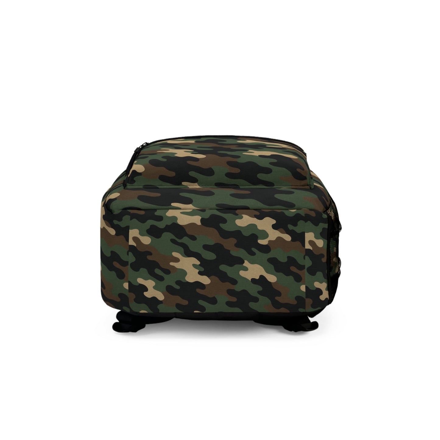 Printify camo backpack with rugged design, ideal for school, hiking, and travel, featuring adjustable straps and outdoor-ready style.