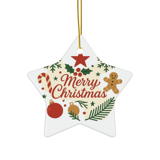Merry Christmas Ceramic Ornament | Round | Star | Snowflake Double-Sided Holiday Decoration - TRV