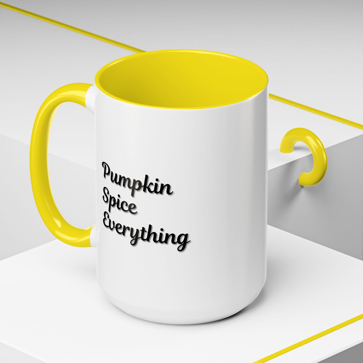 Pumpkin Spice Everything accent coffee mug by Printify, fall seasonal 11oz ceramic coffee cup with pumpkin and spice design.