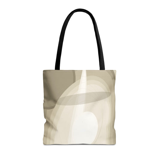 Neutral abstract tote bag featuring a minimalist geometric pattern and light beam design, made by Printify.