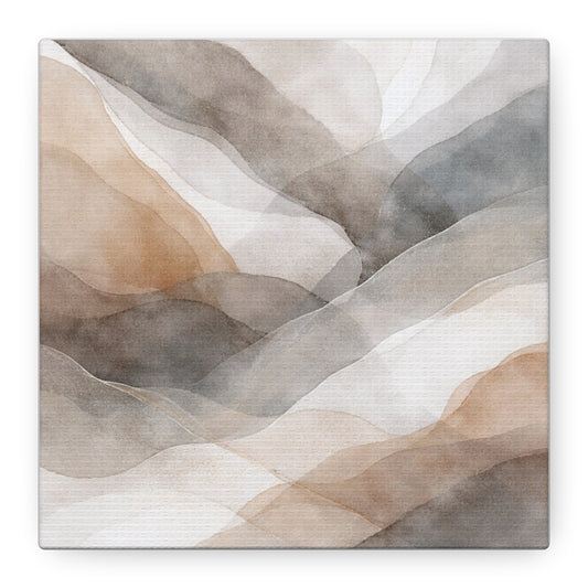 Neutral abstract watercolor waves canvas by Printify featuring soft, flowing brushstrokes and a calming wave design.
