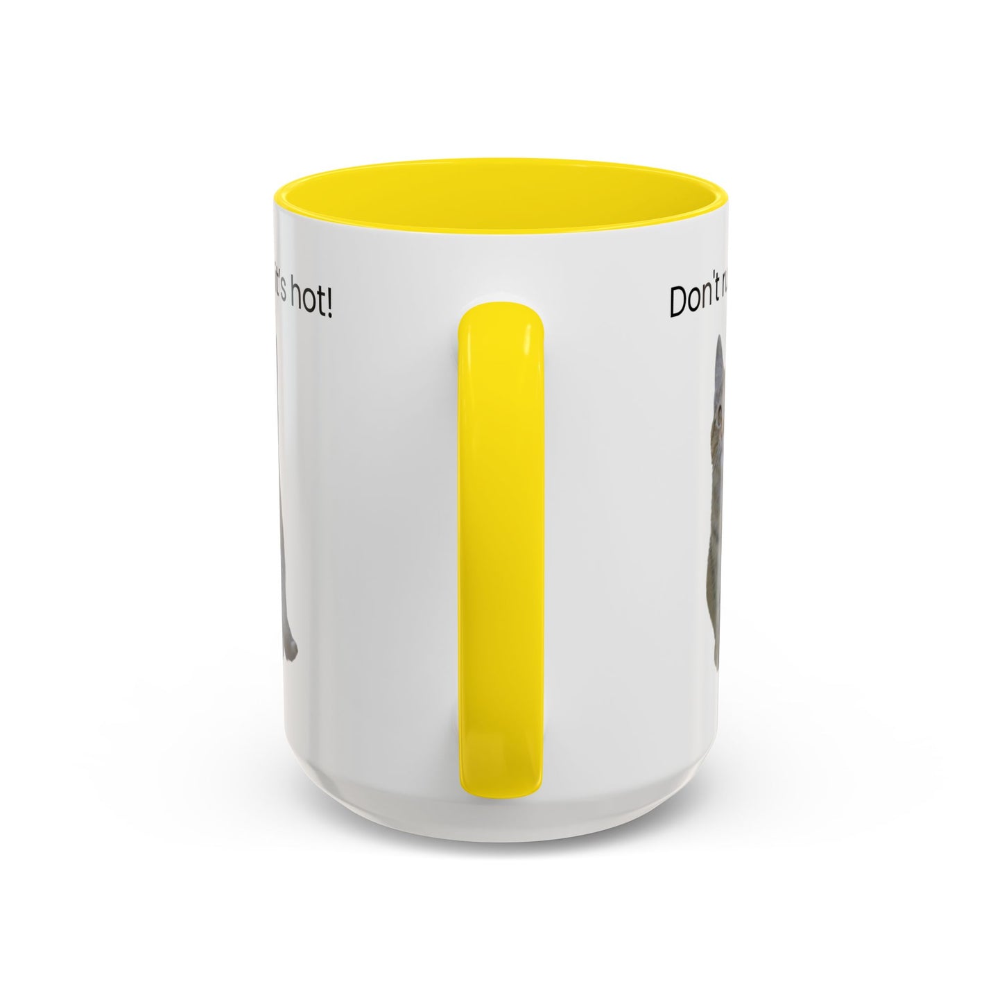 Cat Coffee Mug - "Don't rush, it's hot!" Accent Ceramic Mug (11/15 oz)