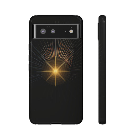 Tough Cases - Radiant Star Phone Case, Protective Black Shockproof Cover with Golden Light Design