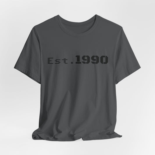 Vintage Est. 1990 T-Shirt by Printify featuring classic design and comfortable cotton fabric for everyday wear.