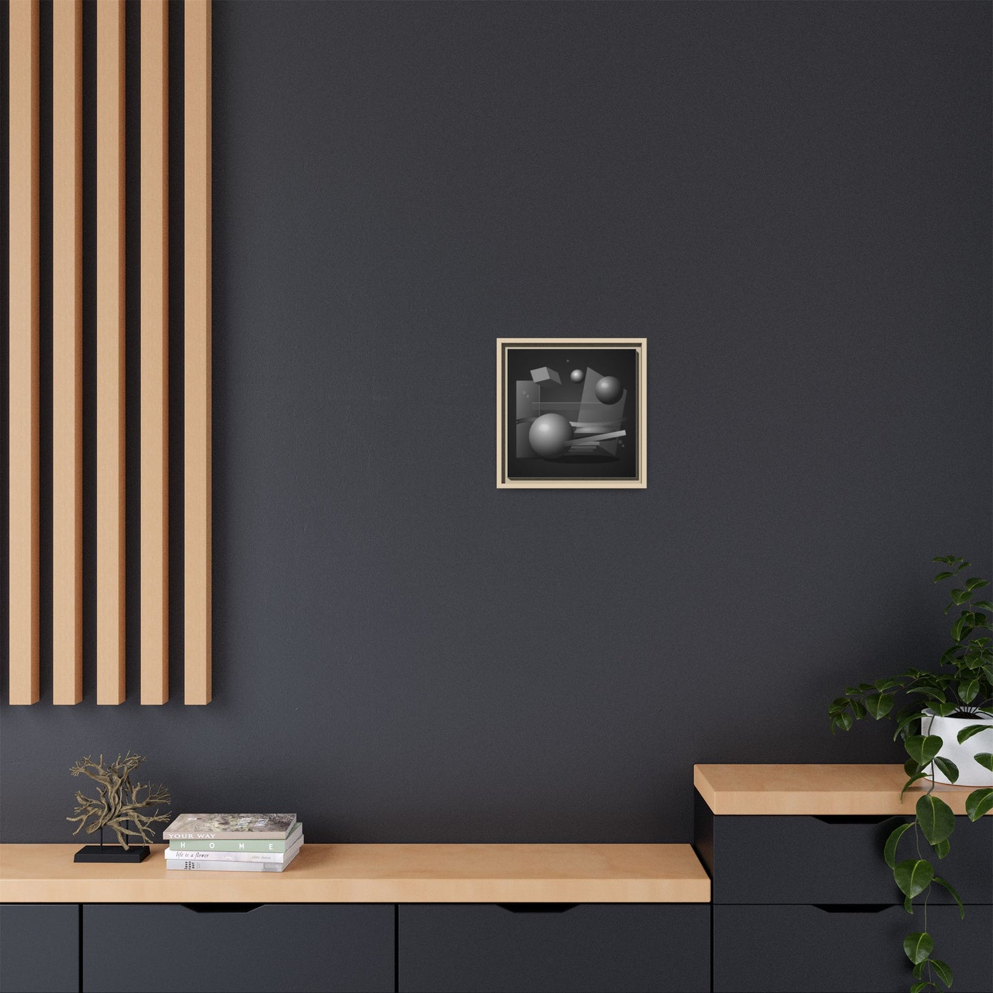Monochrome geometric spheres canvas wall art with matte print, framed modern abstract decor by Printify.