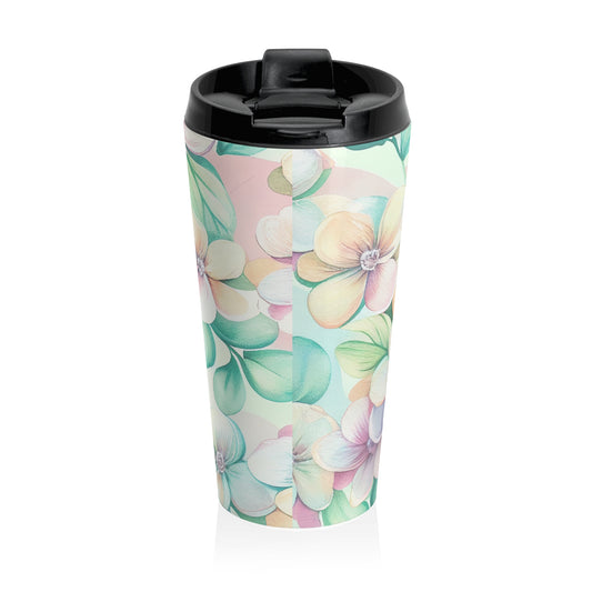 Pastel hydrangea floral 15oz insulated stainless steel travel mug - view 2