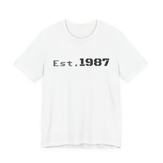 Vintage Est. 1987 T-Shirt by Printify featuring bold "Born 1987" print on classic cotton tee.