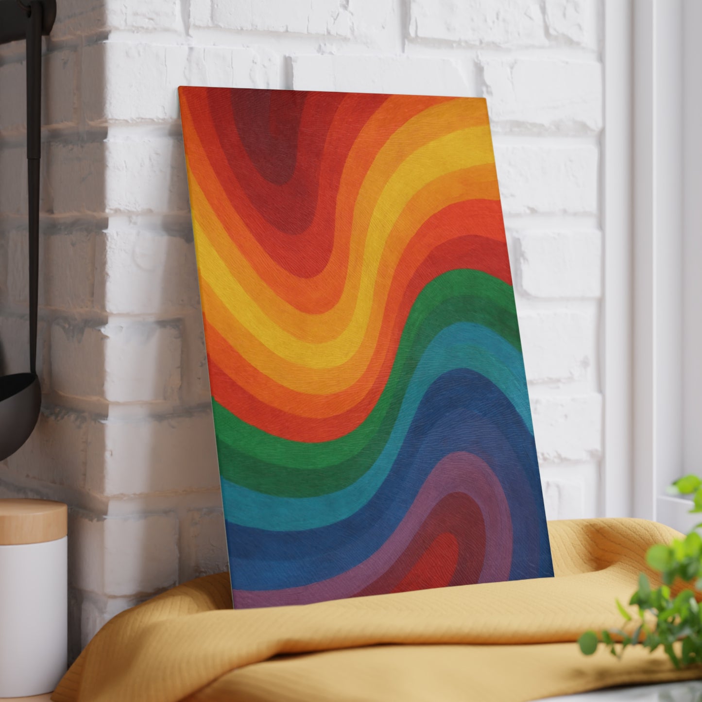 Glass Cutting Board — Retro Rainbow Wave Tempered Glass Chopping Board