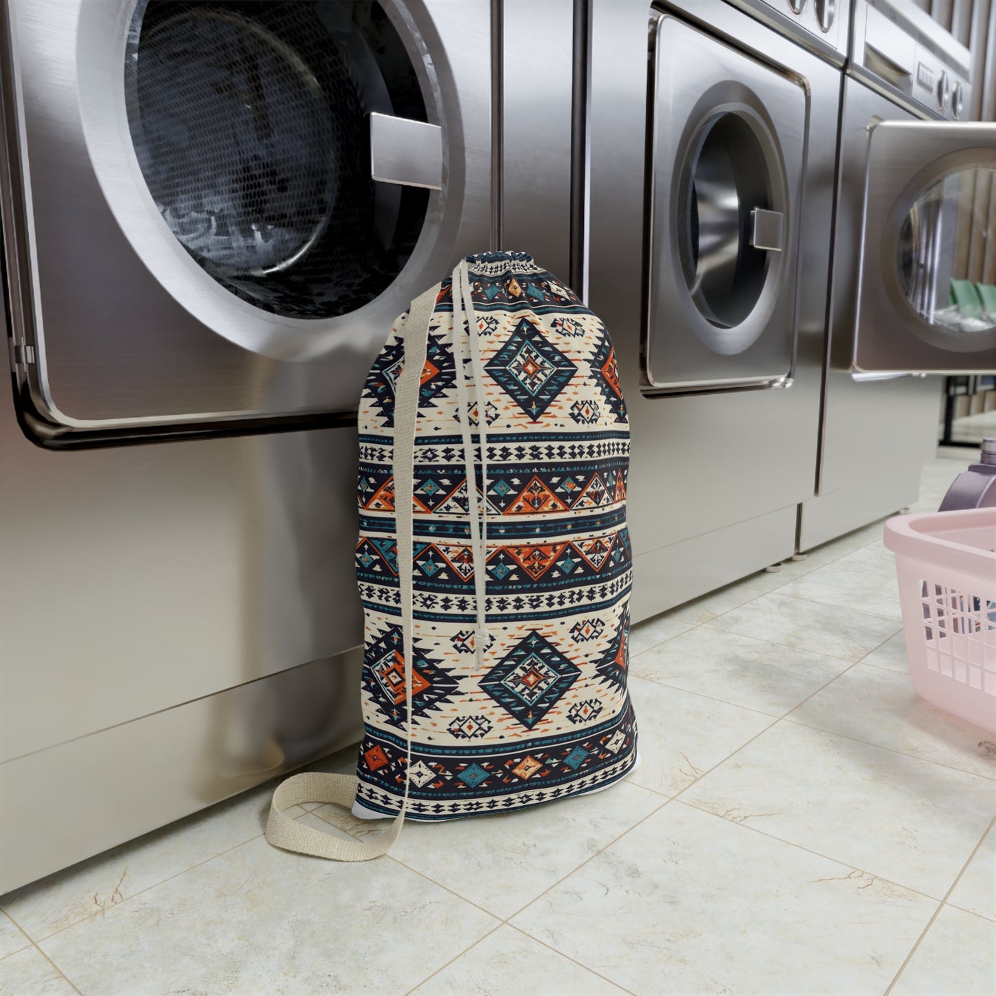 Boho Tribal Print Laundry Bag — Cotton Drawstring Laundry Tote