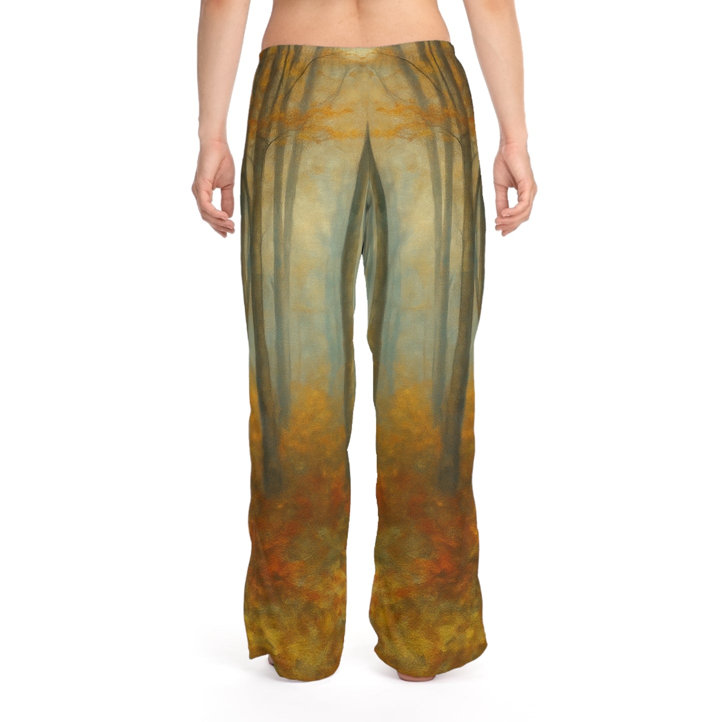 All-over print Autumn Forest women's pajama pants by Printify featuring cozy fall-themed woodland designs.