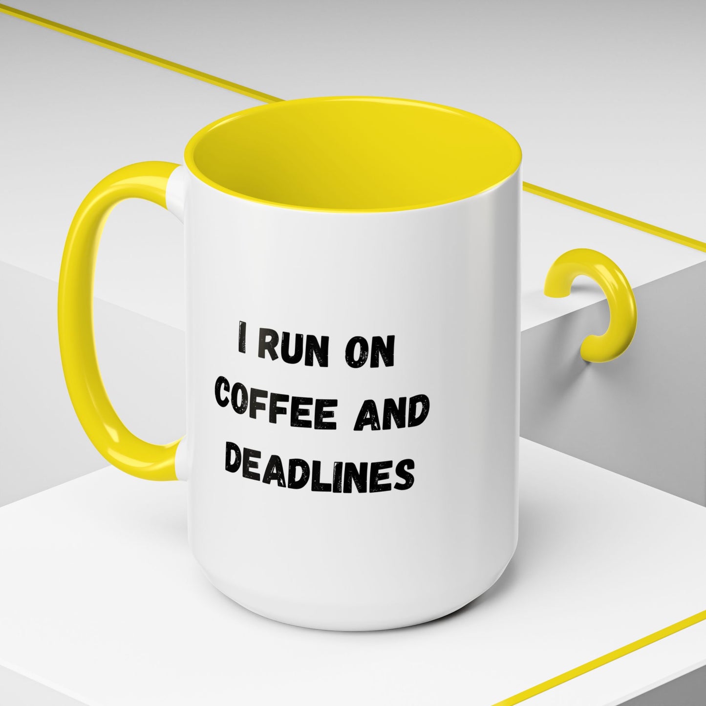 I Run on Coffee and Deadlines Mug, Motivational Coffee Cup, Office Mug, Gift for Writers, Caffeine Lover's Mug, Funny Coffee Cup