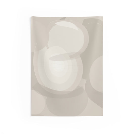 Neutral abstract circles indoor wall tapestry featuring minimalist beige geometric art, perfect for modern interior decor.