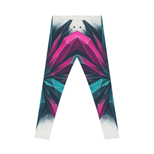 Geometric Prism Leggings with bold floral kaleidoscope all-over print by Printify, featuring vibrant geometric and floral patterns.