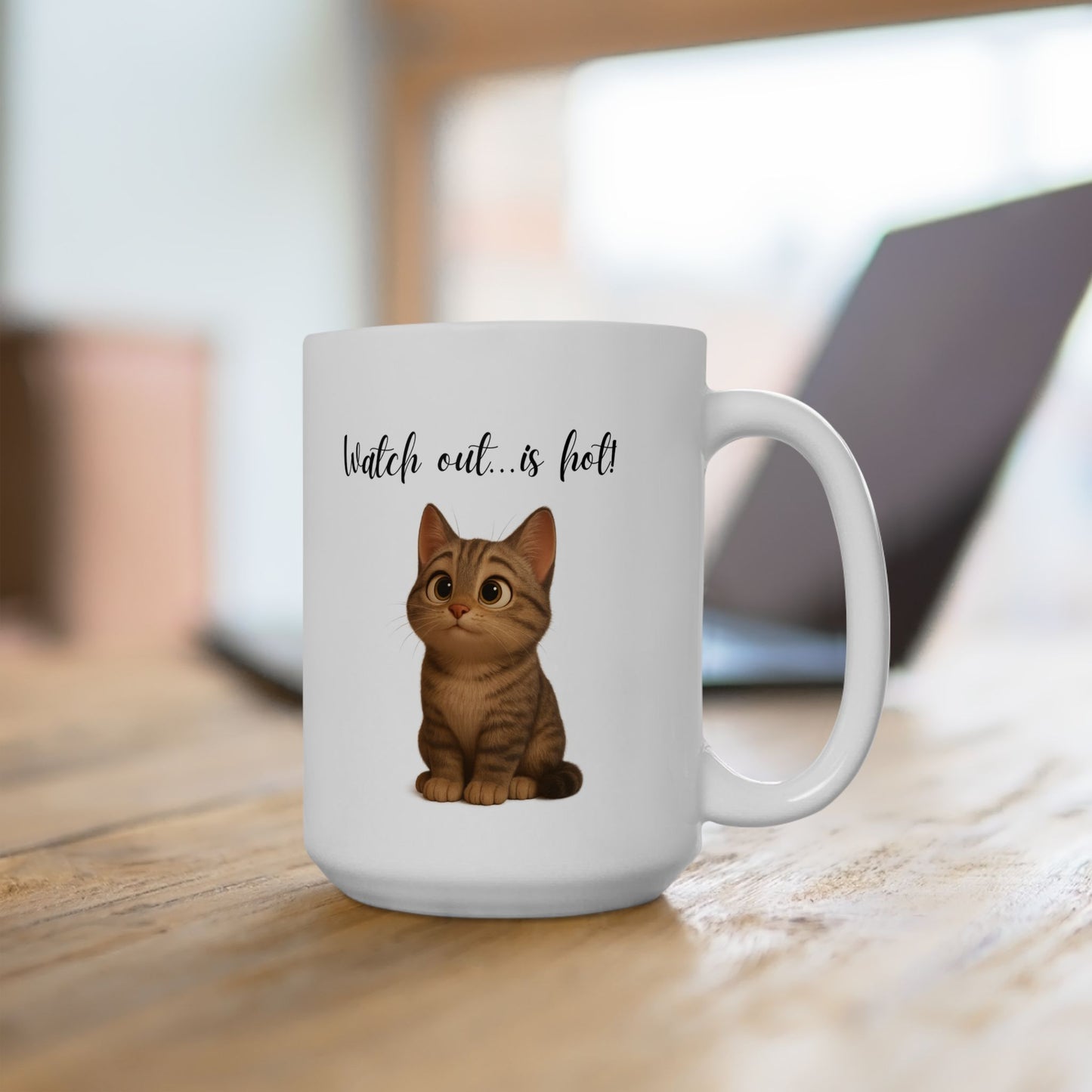Latte Lover Ceramic Mug — Cute Coffee Cat Illustration (11oz, 15oz)