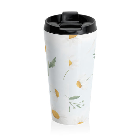White daisy floral 15oz insulated stainless steel travel mug - view 2