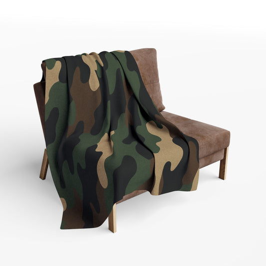 Camo Arctic fleece blanket by Printify, cozy tactical throw for camping and outdoor warmth with camouflage pattern.