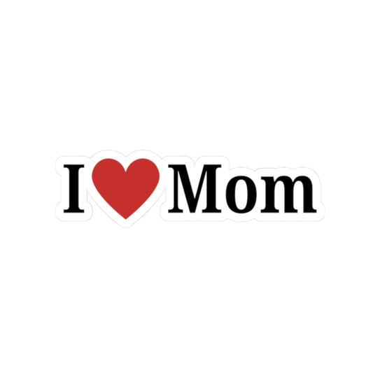 Kiss-cut sticker with retro "I Love Mom" design, perfect for laptops and water bottles, by Printify.