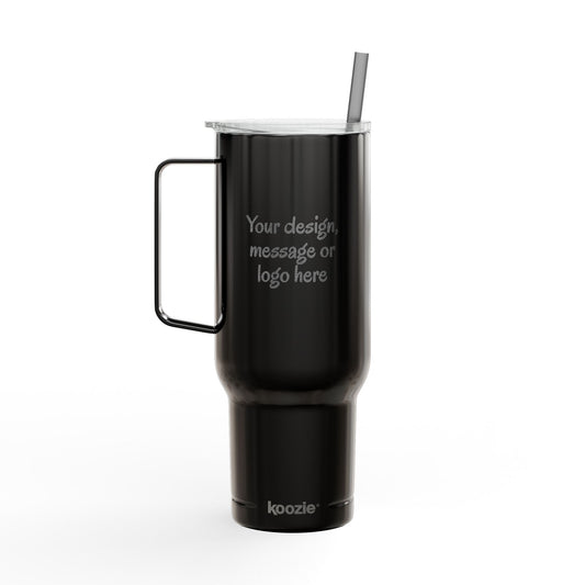 Custom engraved 40oz insulated tumbler with handle, lid and straw - view 2