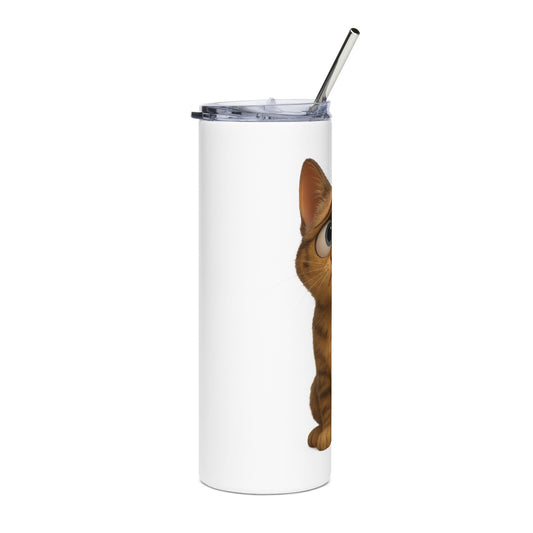Cute Cat Stainless Steel Tumbler, 20oz - Adorable Pet Lover Gift, Travel Mug, Funny Cat Cup, Eco-Friendly Drinkware, Birthday Present - TRV