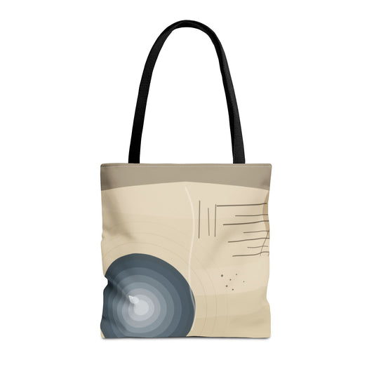 Abstract neutral waves tote bag with geometric circle pattern, stylish reusable bag by Printify.