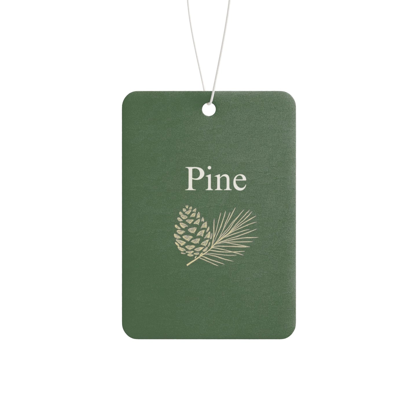 Green pinecone-shaped car air freshener with botanical scent and fabric tag, accessory by Printify for fresh vehicle interiors.