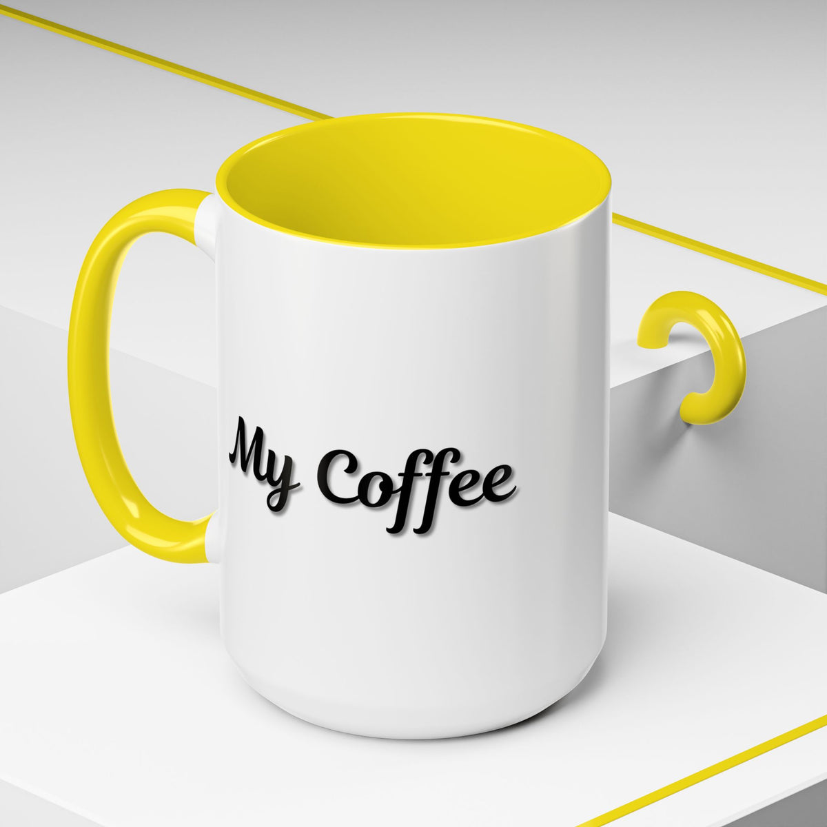 Ceramic black-trim My Coffee Accent Mug by Printify, 11oz or 15oz size, featuring a stylish coffee-themed design.