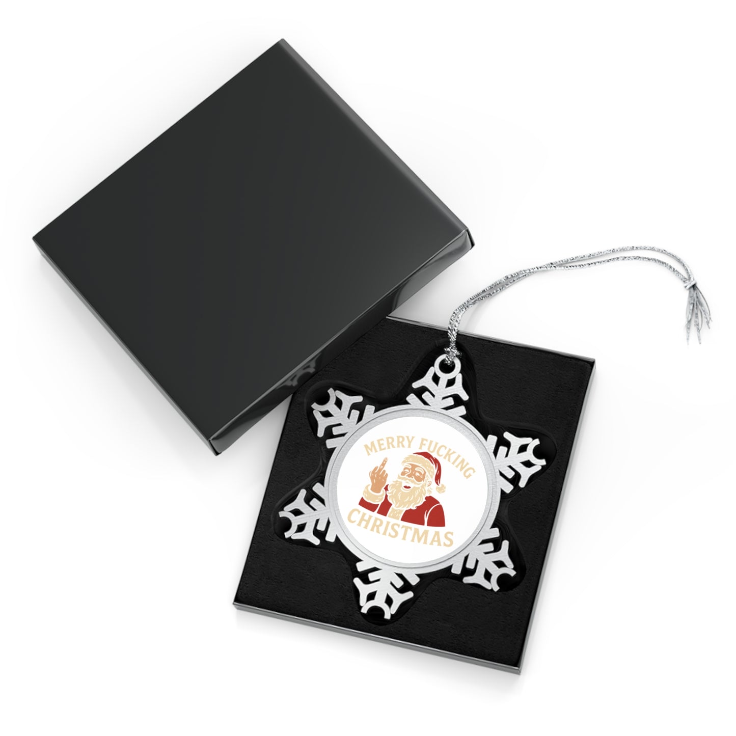 Pewter snowflake Christmas ornament with intricate design, ideal as a festive gift for him, by Printify.