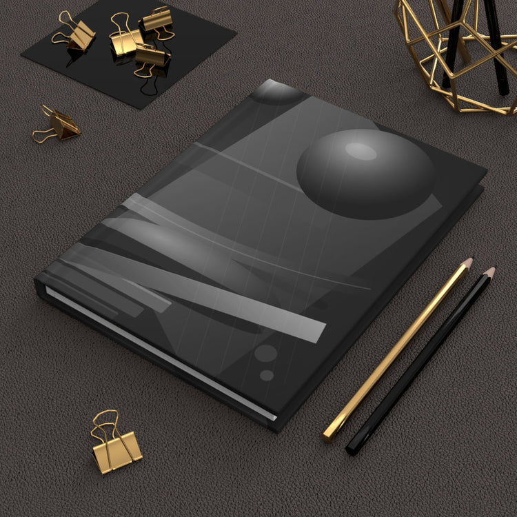 Abstract geometric spheres hardcover journal by Printify, matte finish paper notebook with modern design and durable cover.