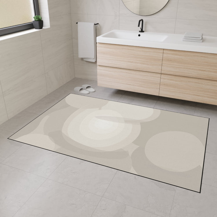 Neutral abstract circles heavy-duty floor mat from Printify, non-slip entry rug with modern home decor design.
