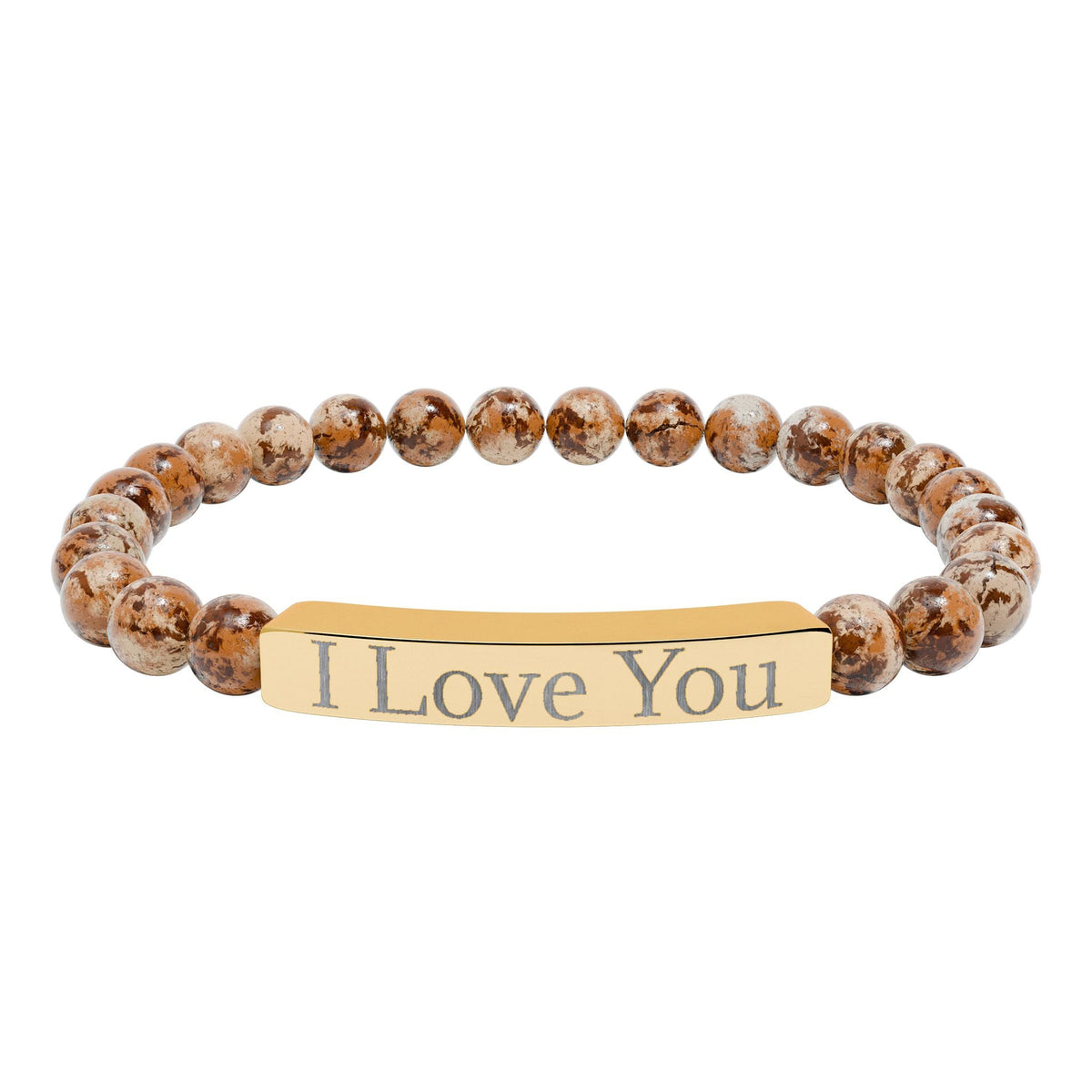 I Love You engraved natural stone beaded stretch bracelet, stylish accessories with engraved message and beaded design