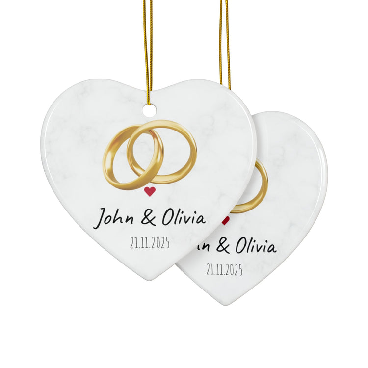 Wedding Rings Ornament round ceramic ornament | Personalized names and date - TRV