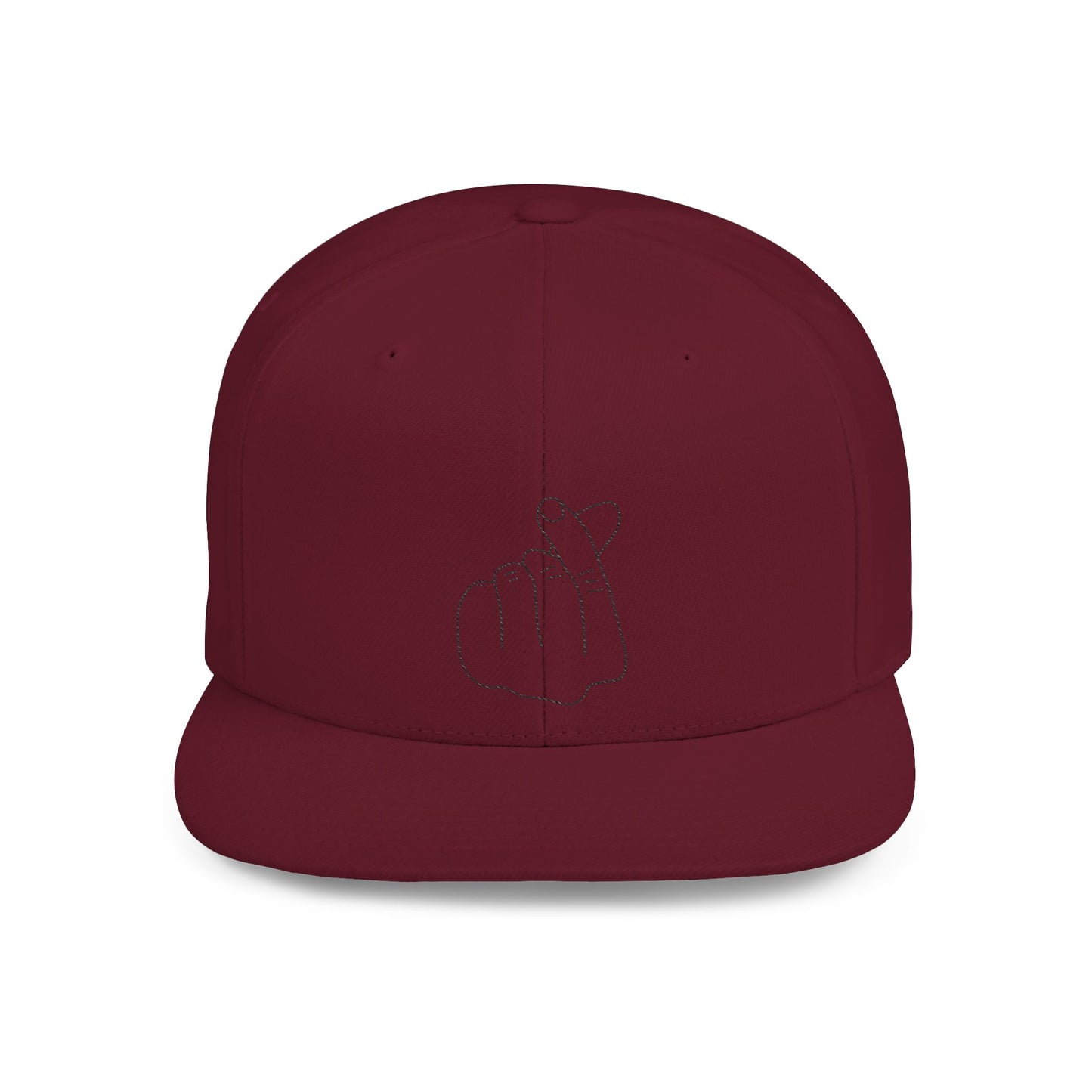 Minimalist printify hand gesture flat bill snapback hat with clean design and adjustable strap, stylish headwear for casual wear.