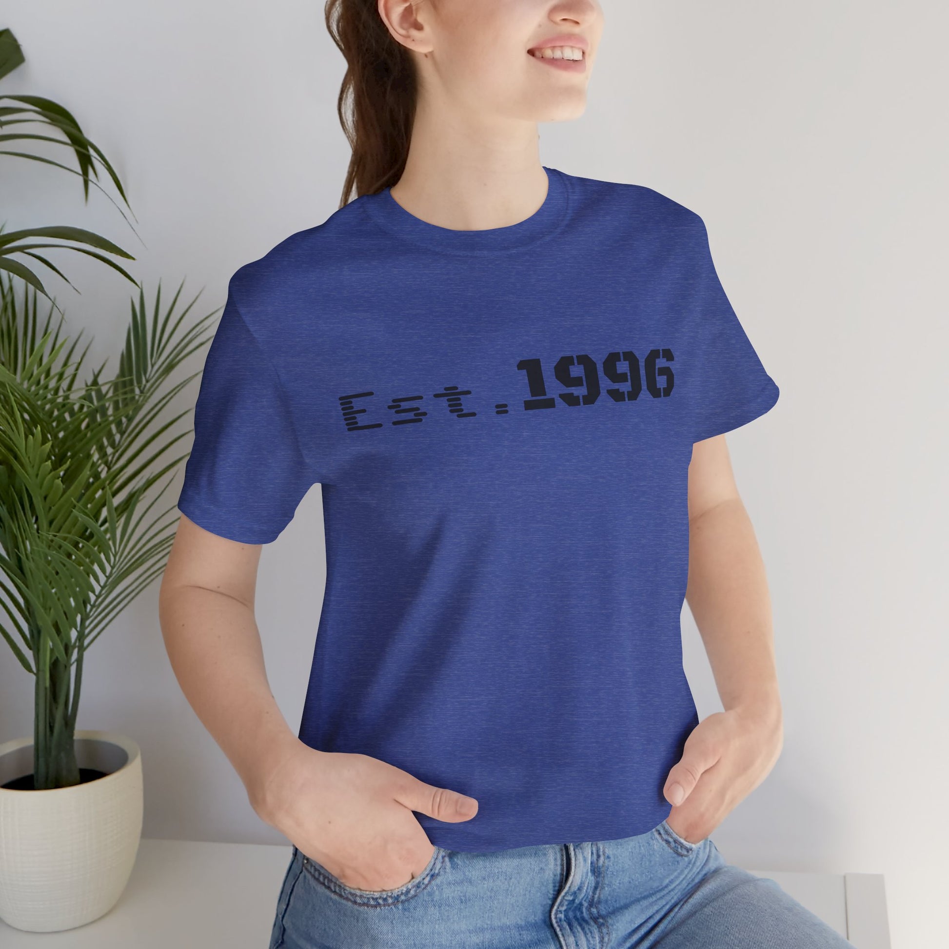 Vintage Est. 1996 T-shirt by Printify featuring a classic design, perfect as a birth year birthday gift.