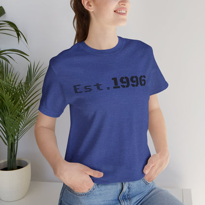 Vintage Est. 1996 T-shirt by Printify featuring a classic design, perfect as a birth year birthday gift.