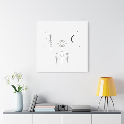 Minimal Sun Moon Botanical Canvas | Stretched Matte Wall Art