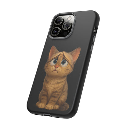Cute sad kitty printed phone case for iPhone, protective and stylish cat-themed accessory by Printify.