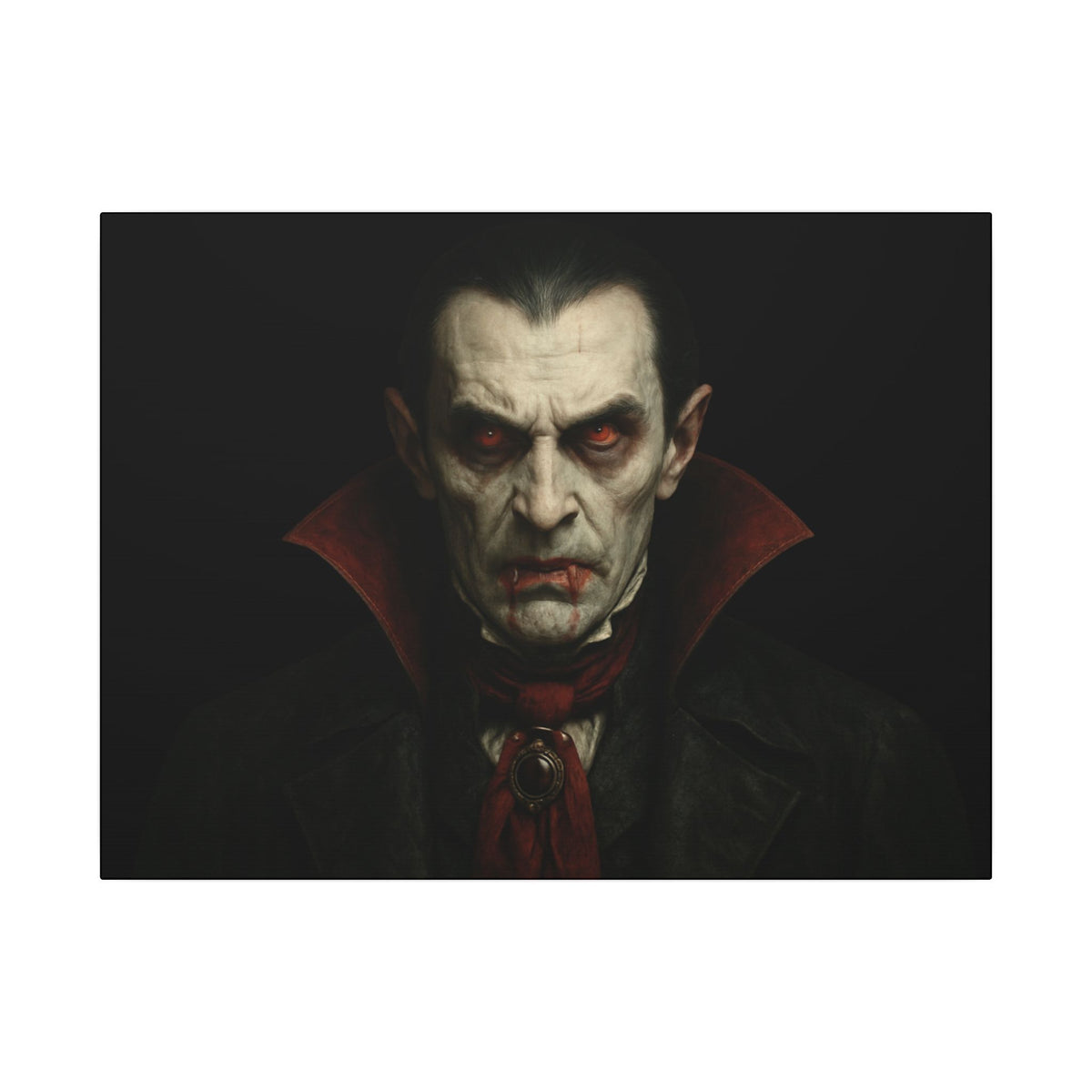 Gothic vampire portrait canvas print of Dracula on matte stretched canvas, gothic wall art by Printify.