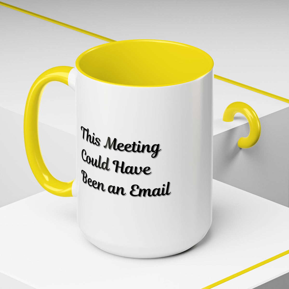 Funny office coffee mug with the phrase "This Meeting Could Have Been An Email," featuring a white ceramic mug by Printify.