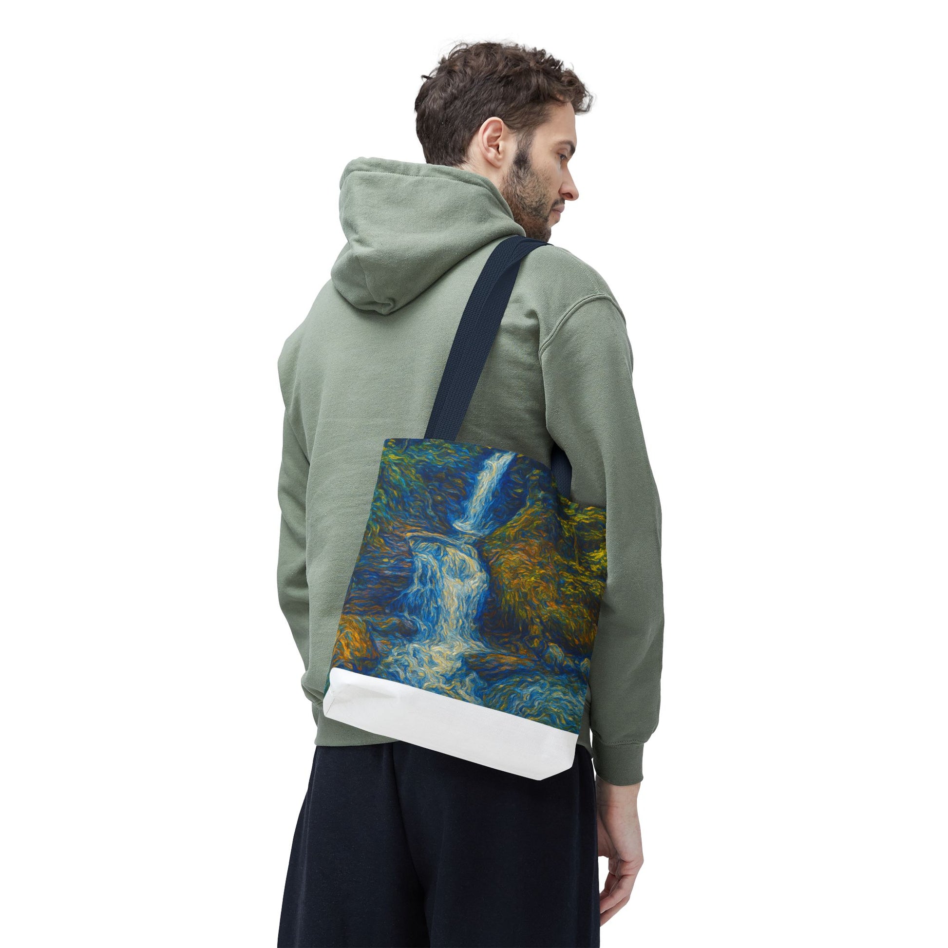 Nature-Inspired Tote Bag, Artistic Eco-Friendly Shopper, Waterfall Design, Reusable Market Bag, Gift for Nature Lovers - TRV