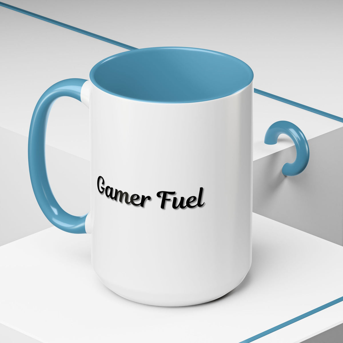 Printify Gamer Fuel coffee mug in 11oz or 15oz size, featuring a gaming-themed design on a ceramic mug.