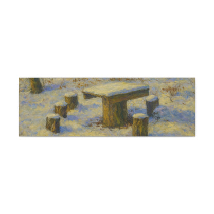 Winter landscape canvas wall art featuring a snowy forest scene, matte stretched print by Printify.
