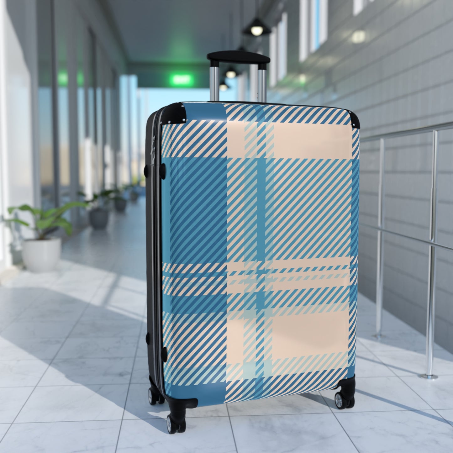 Blue Plaid Carry-On Suitcase – Lightweight Checked Luggage with Classic Tartan Design