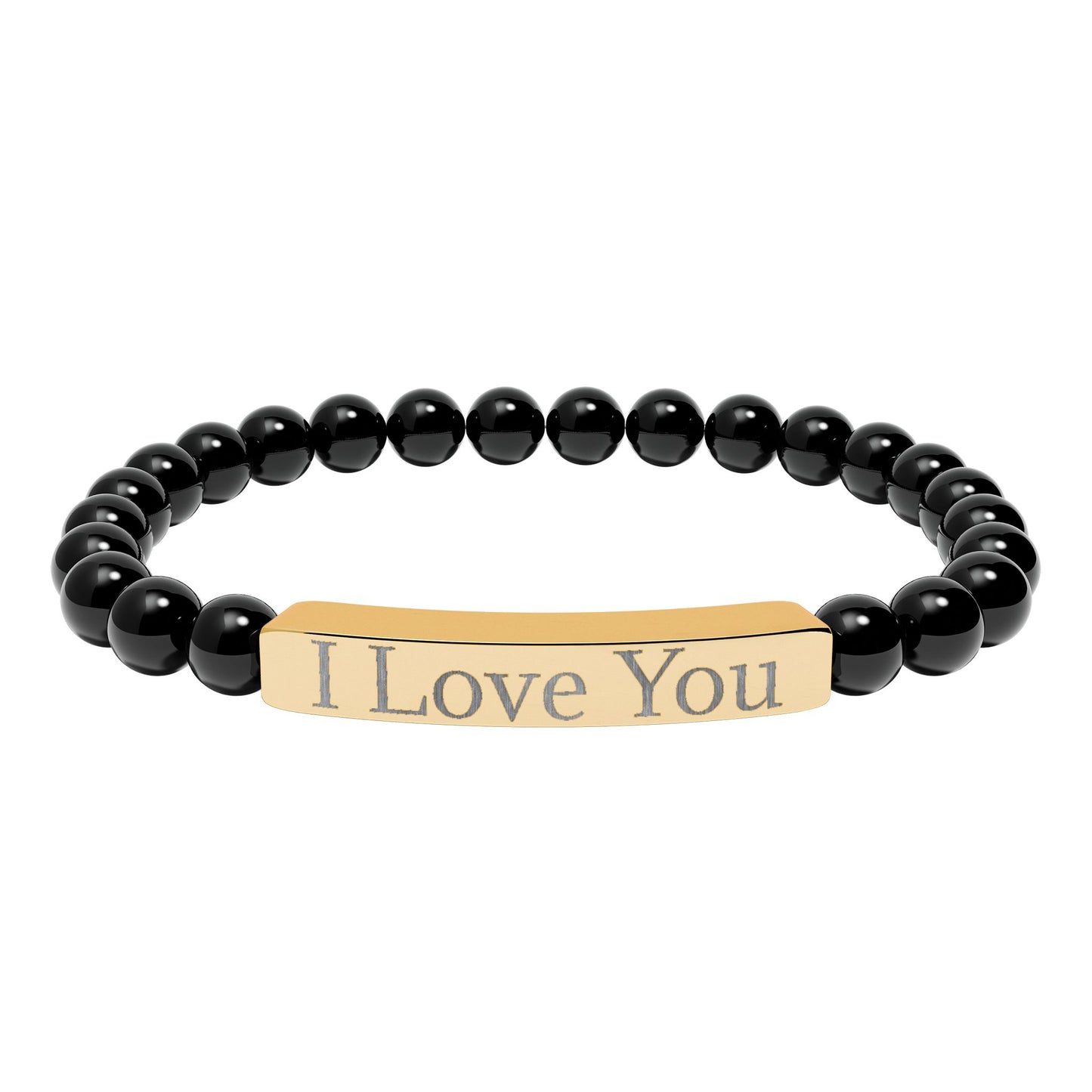 Engraved 'I Love You' natural stone stretch bracelet, accessories by Printify featuring smooth rounded stones and engraved sentiment.
