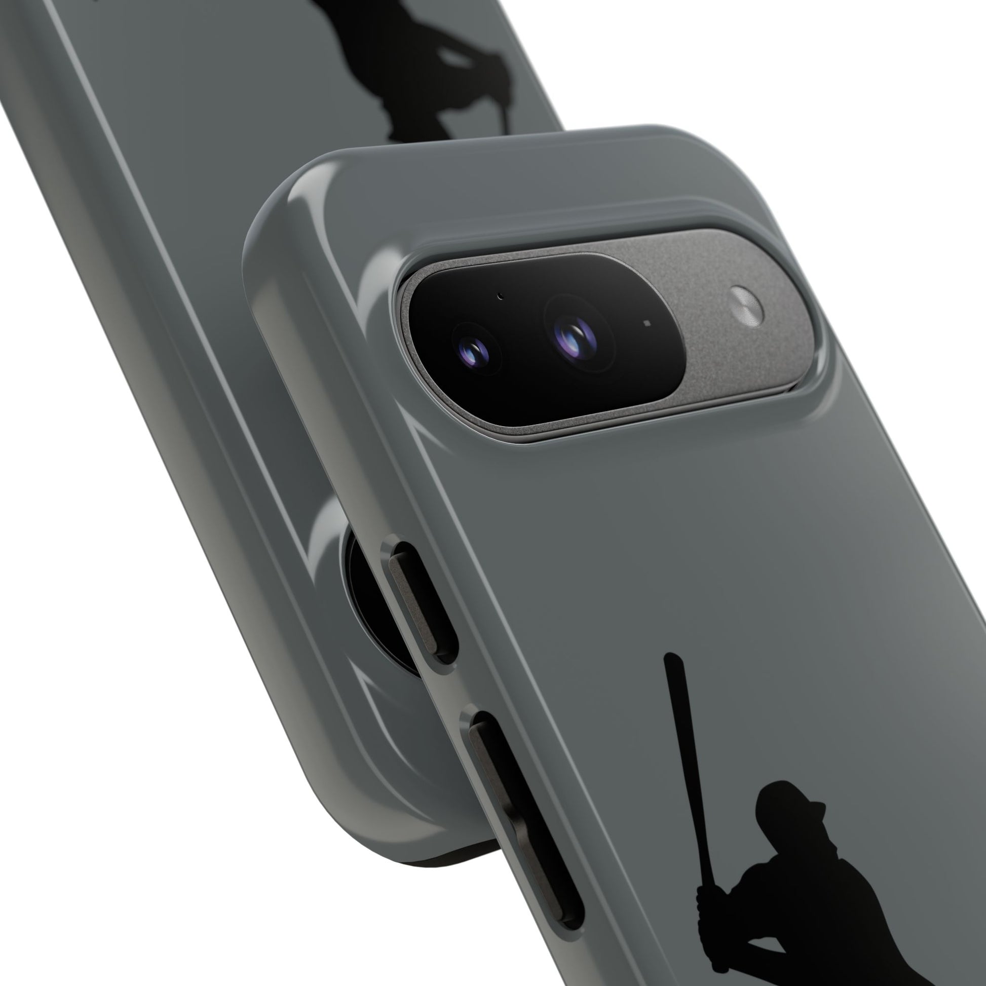 Black baseball silhouette tough phone case for iPhone, featuring sporty design and protective rugged construction.