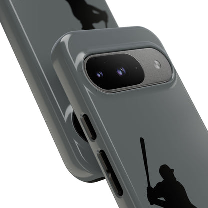 Black baseball silhouette tough phone case for iPhone, featuring sporty design and protective rugged construction.