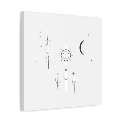 Minimal Sun Moon Botanical Canvas | Stretched Matte Wall Art